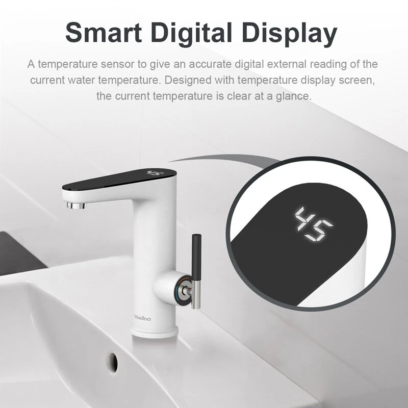 (image for) 3200W Instant Electric Water Heater Faucet IPX4 Waterproof Lever-Adjustable Temperature Control EU Plug for Kitchen Bathroom Rapid Heating